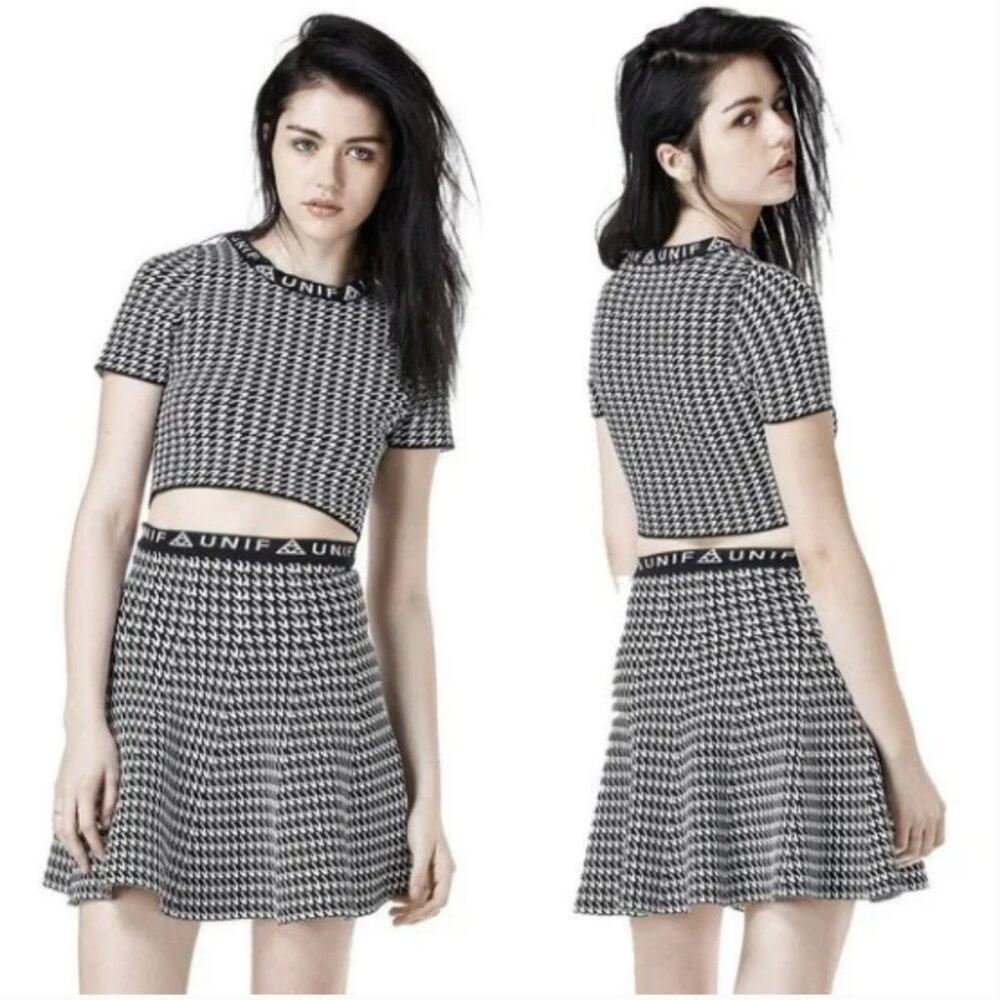 UNIF Badsport Houndstooth Skater Knit Mini Skirt Size XS